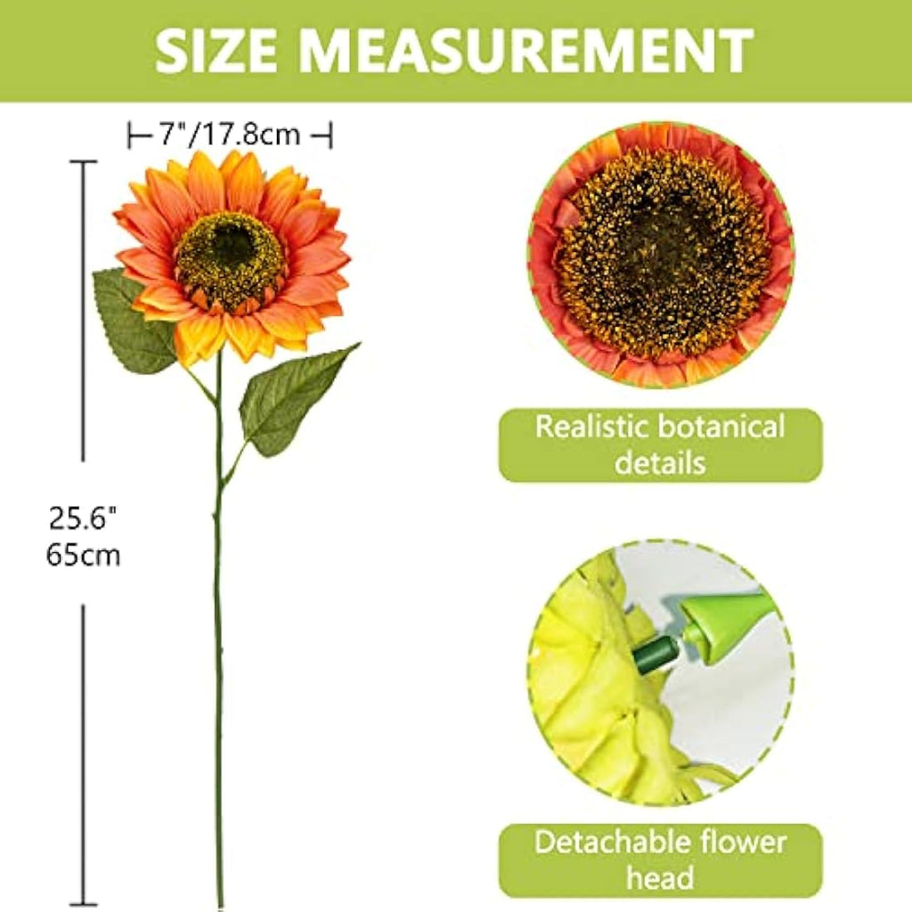 Briful 6-Pack Large Silk Sunflowers | 33" Tall Faux Floral Arrangement
