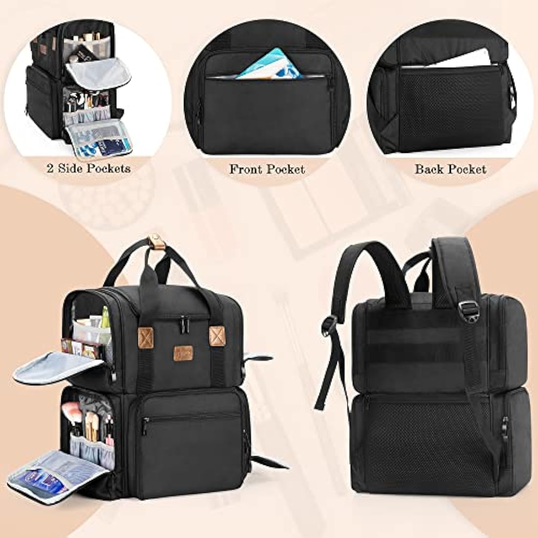 BAFASO Makeup Backpack - Travel Cosmetic Bag with 3 Removable Pouches