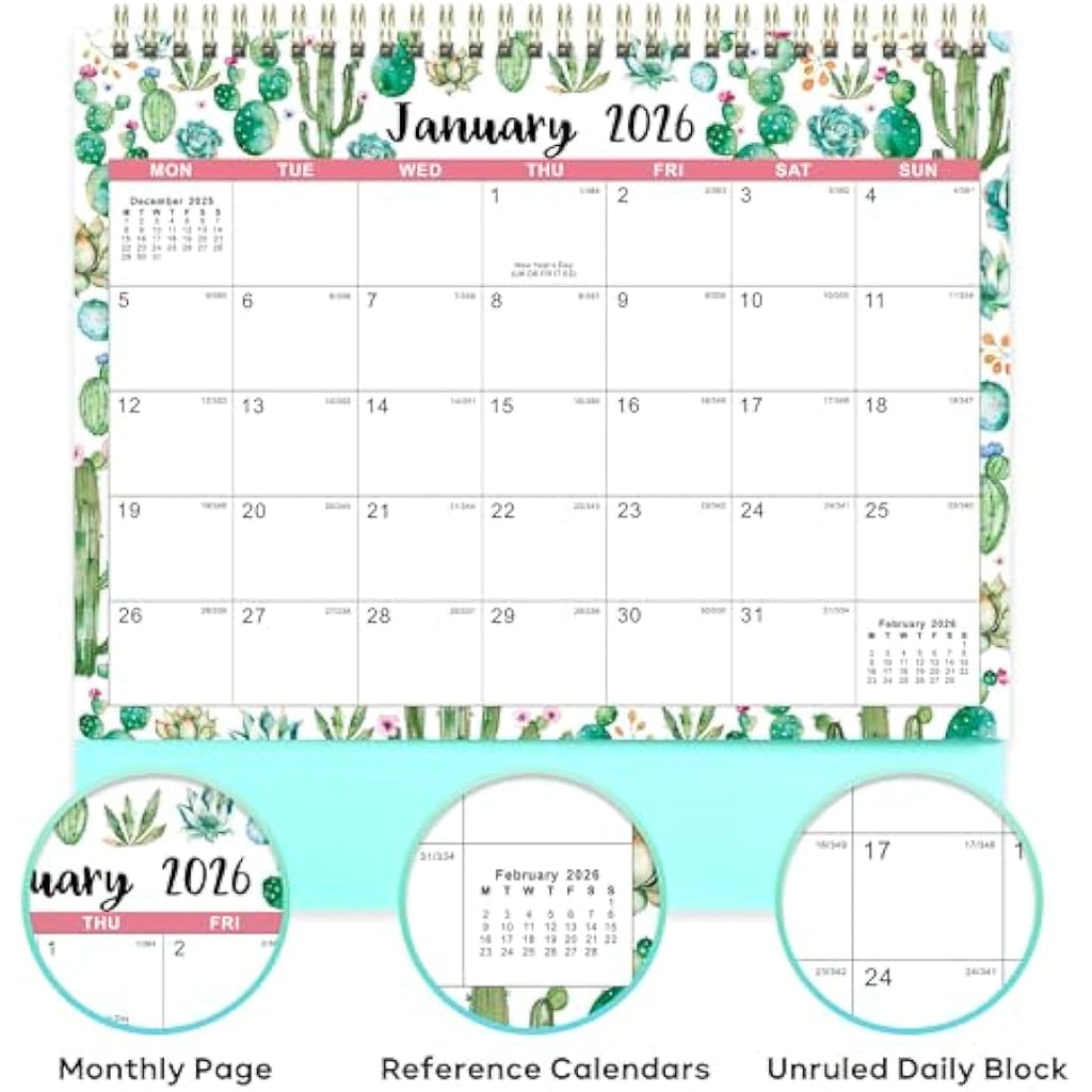 2025-2026 Desk Calendar – 18 Month Rainbow Watercolor Ink