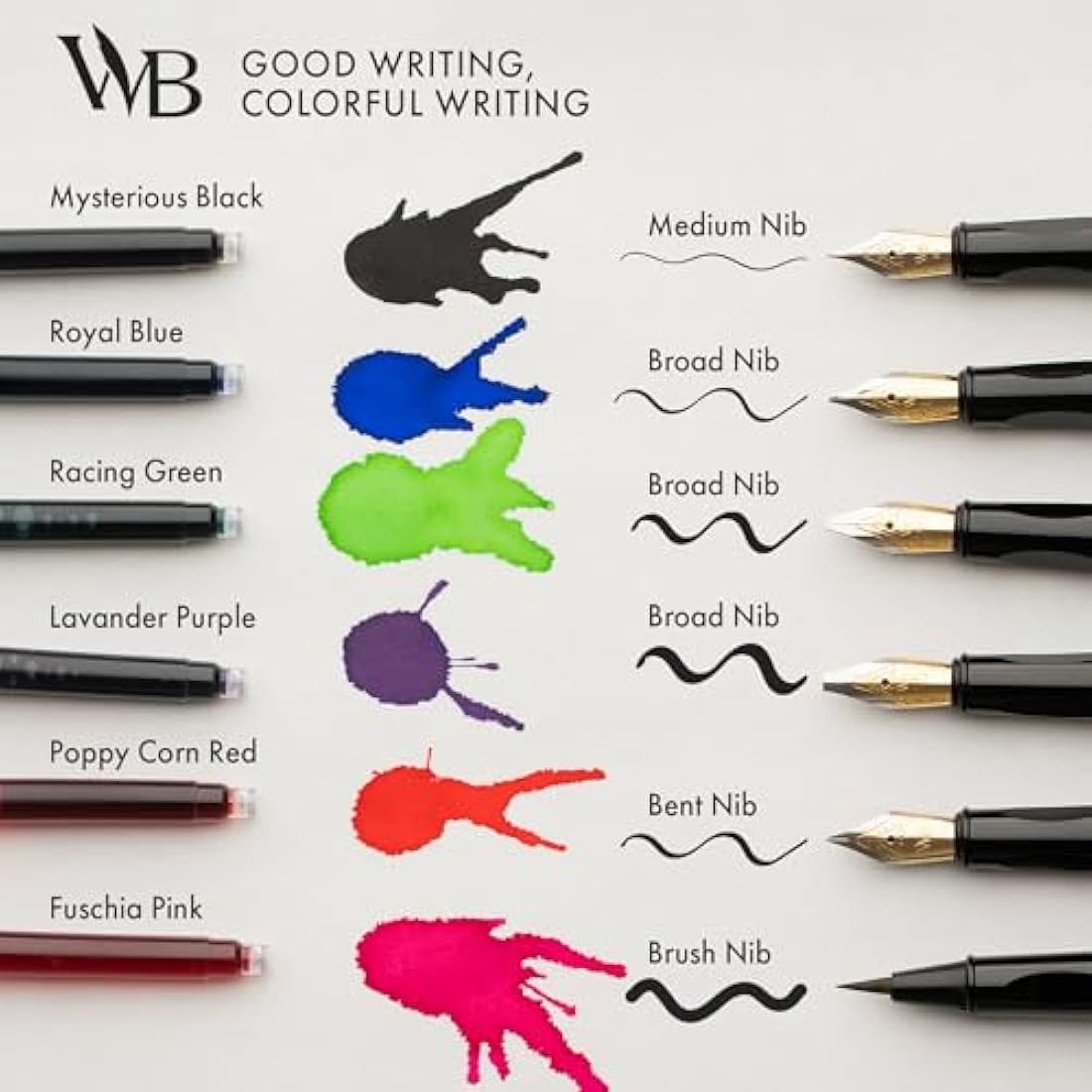 Wordsworth and Black Calligraphy Pen Set – Grey Kit with 60 Ink Cartridges