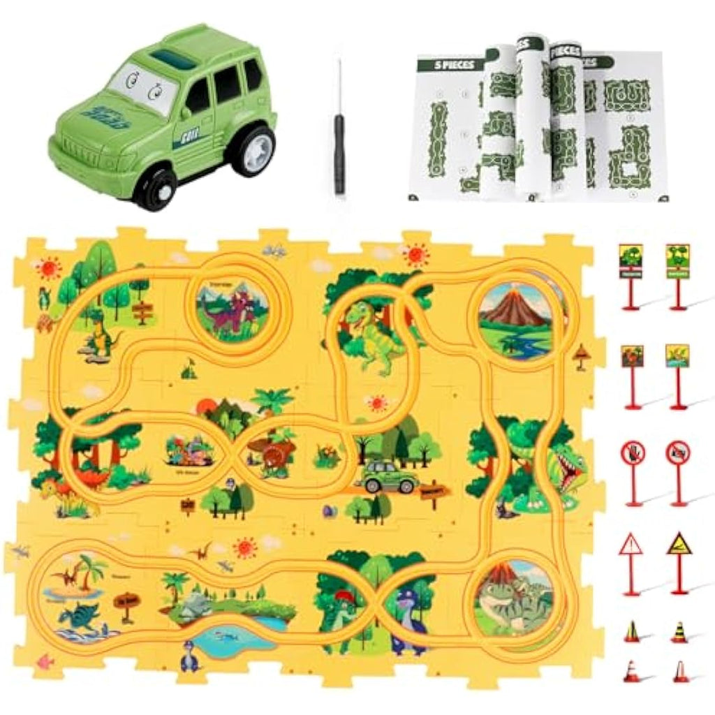 Dinosaur Puzzle Track with Rail Car – Educational Toy for Kids