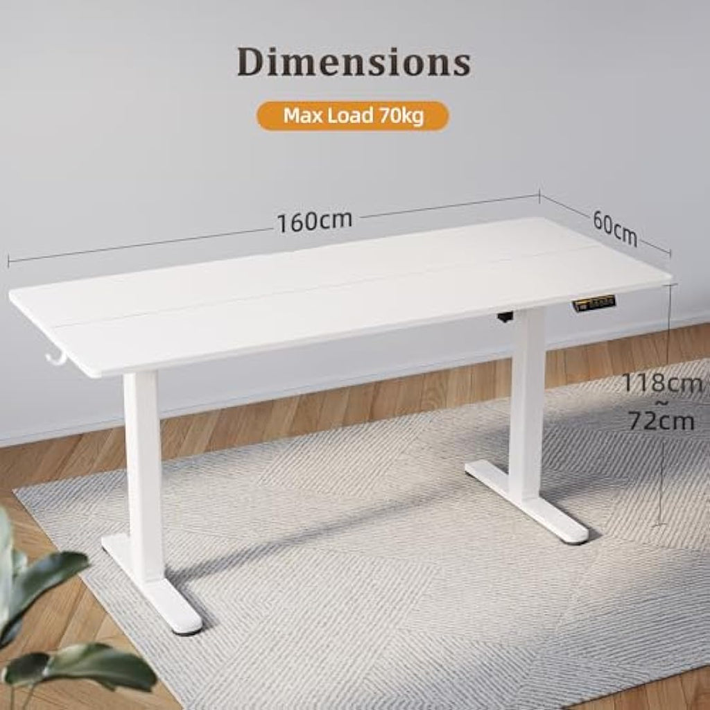 Claiks Electric Standing Desk – 160x60 cm Height Adjustable White