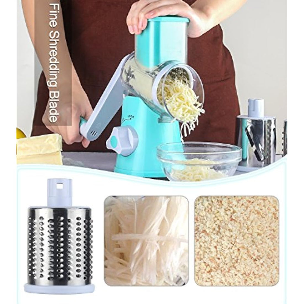 Ourokhome Rotary Cheese Grater | 3-Blade Vegetable Mandoline Slicer – Blue