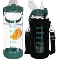 Seekua 2L Glass Water Bottle with Straw | Motivational Time Markings