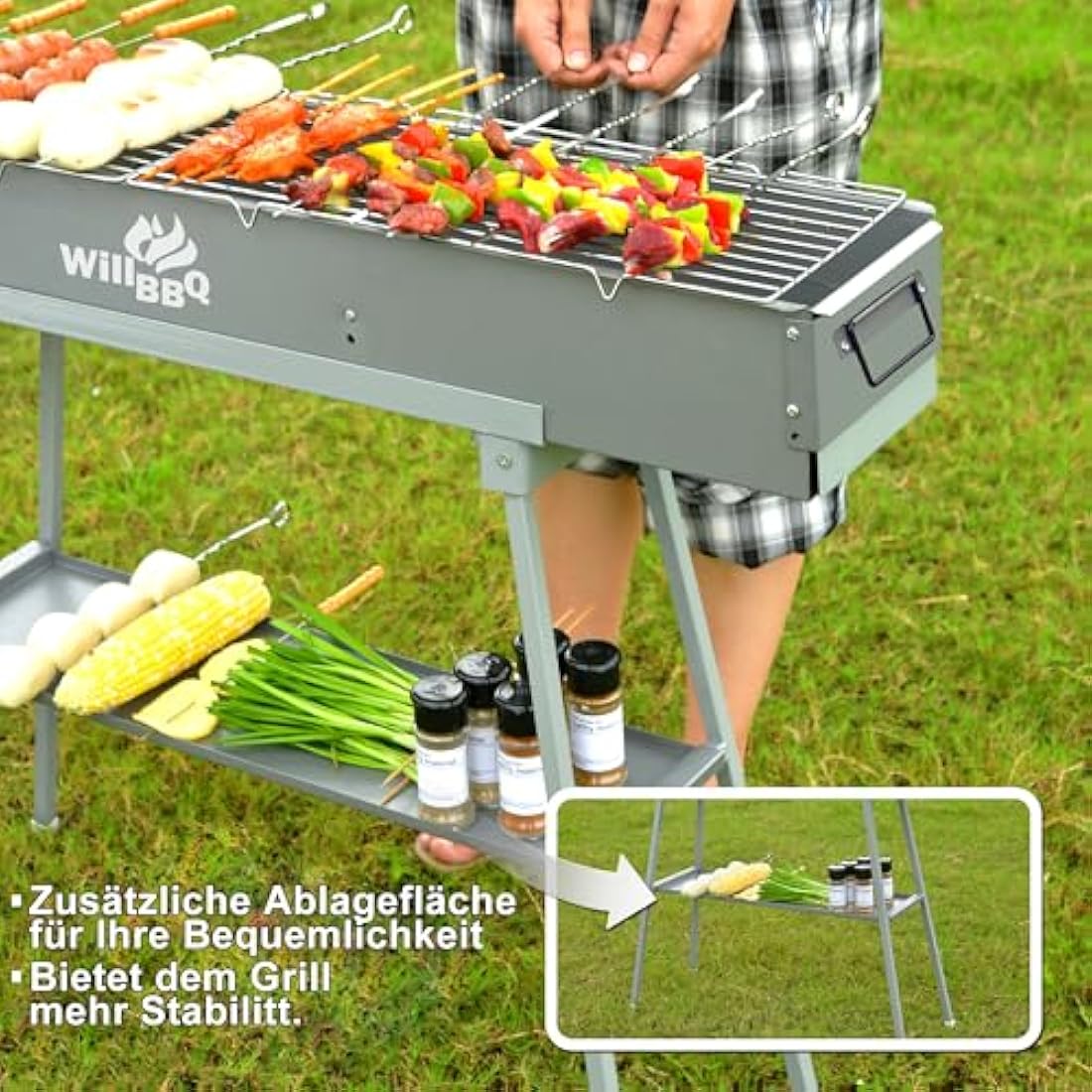 WILLBBQ Portable Charcoal Grill – Foldable Alloy Steel Hibachi BBQ