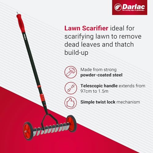 Darlac Lawn Scarifier – Telescopic Steel Rake for Thatch Removal