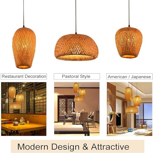 Bamboo Rattan Chandelier – 3-Light Rustic Wicker Pendant
