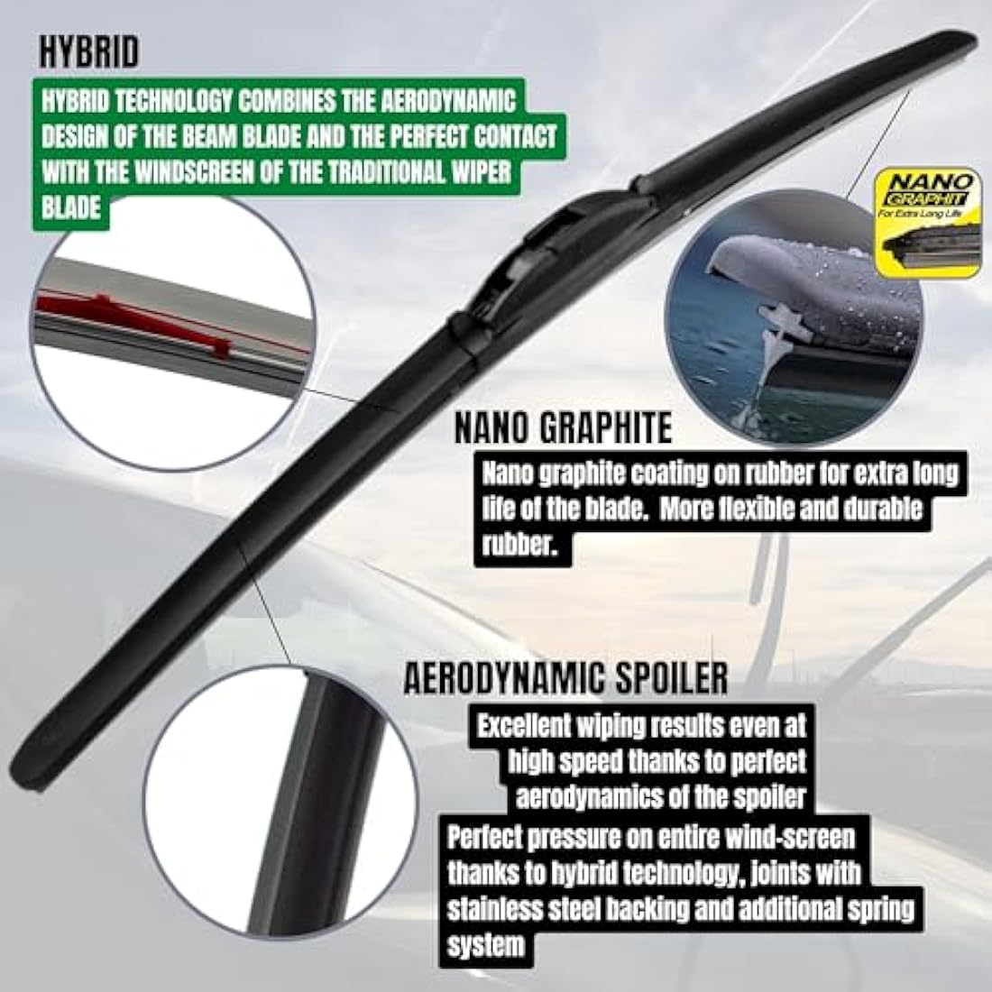 Heyner Hybrid Wiper Blades for Hyundai i30 2012-2016 | Front & Rear Set