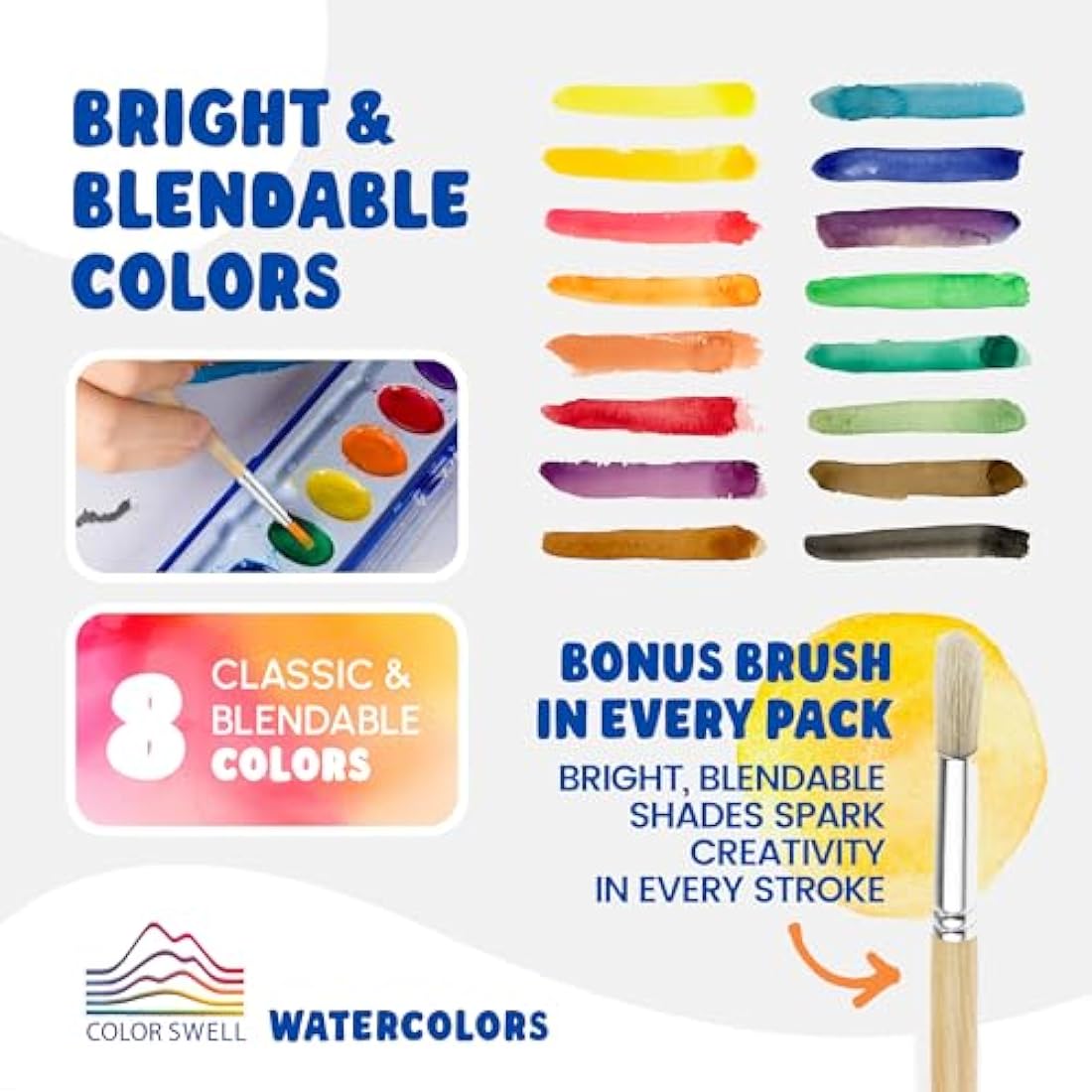 Color Swell 6-Set Watercolour Paint Pack | 8 Washable Colours with Brushes