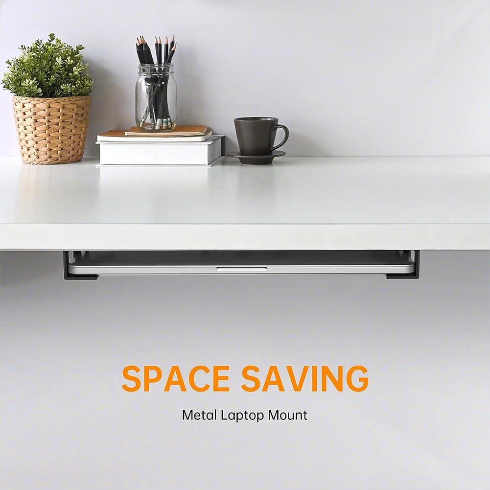 Kisbeibi Under Desk Laptop Mount, Metal Under Desk Laptop Storage Holder with Screws, Under Table Desk Holder for Laptop, Tablet - image 5