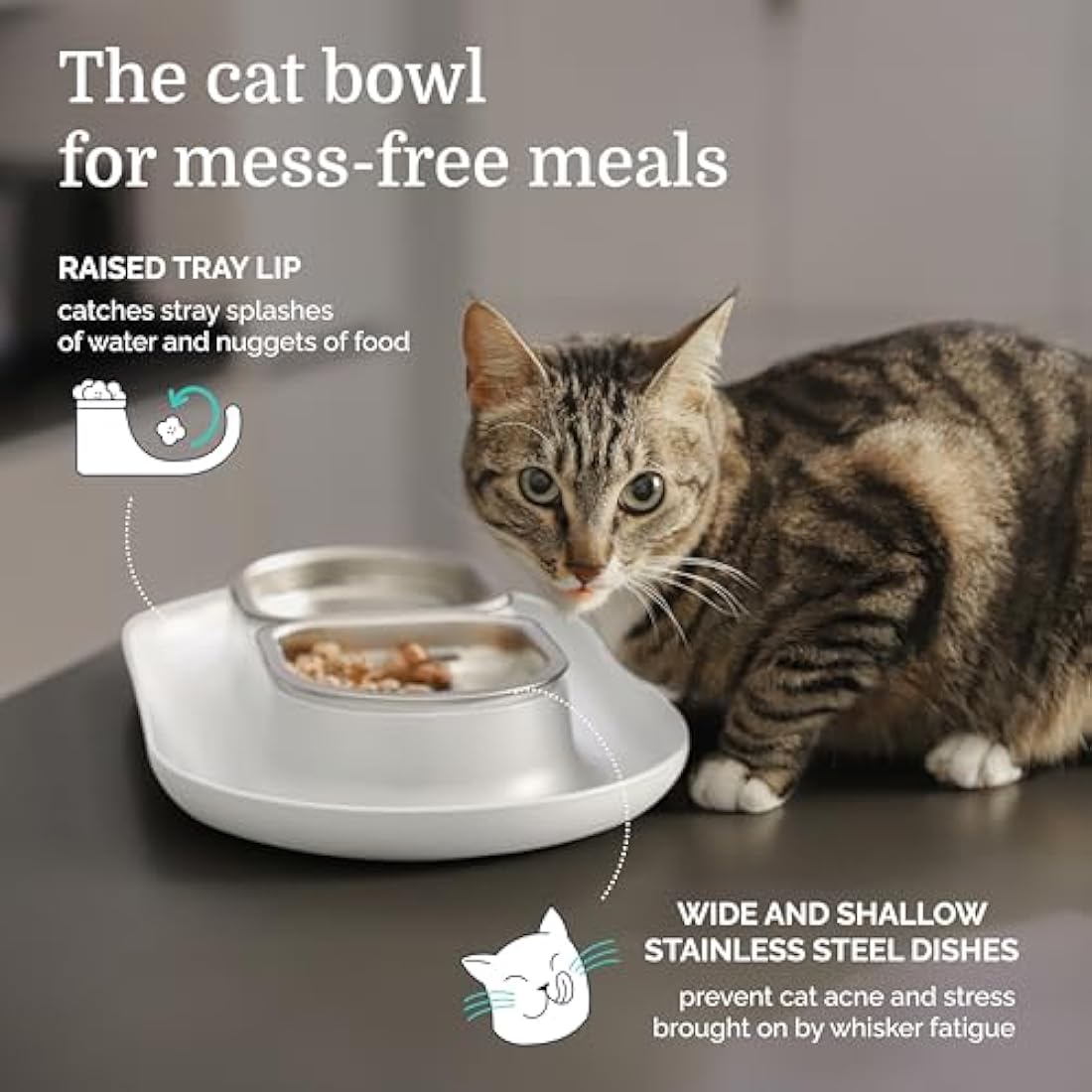 Hepper NomNom – Elevated Stainless Steel Cat Bowls | Spill Proof Tray