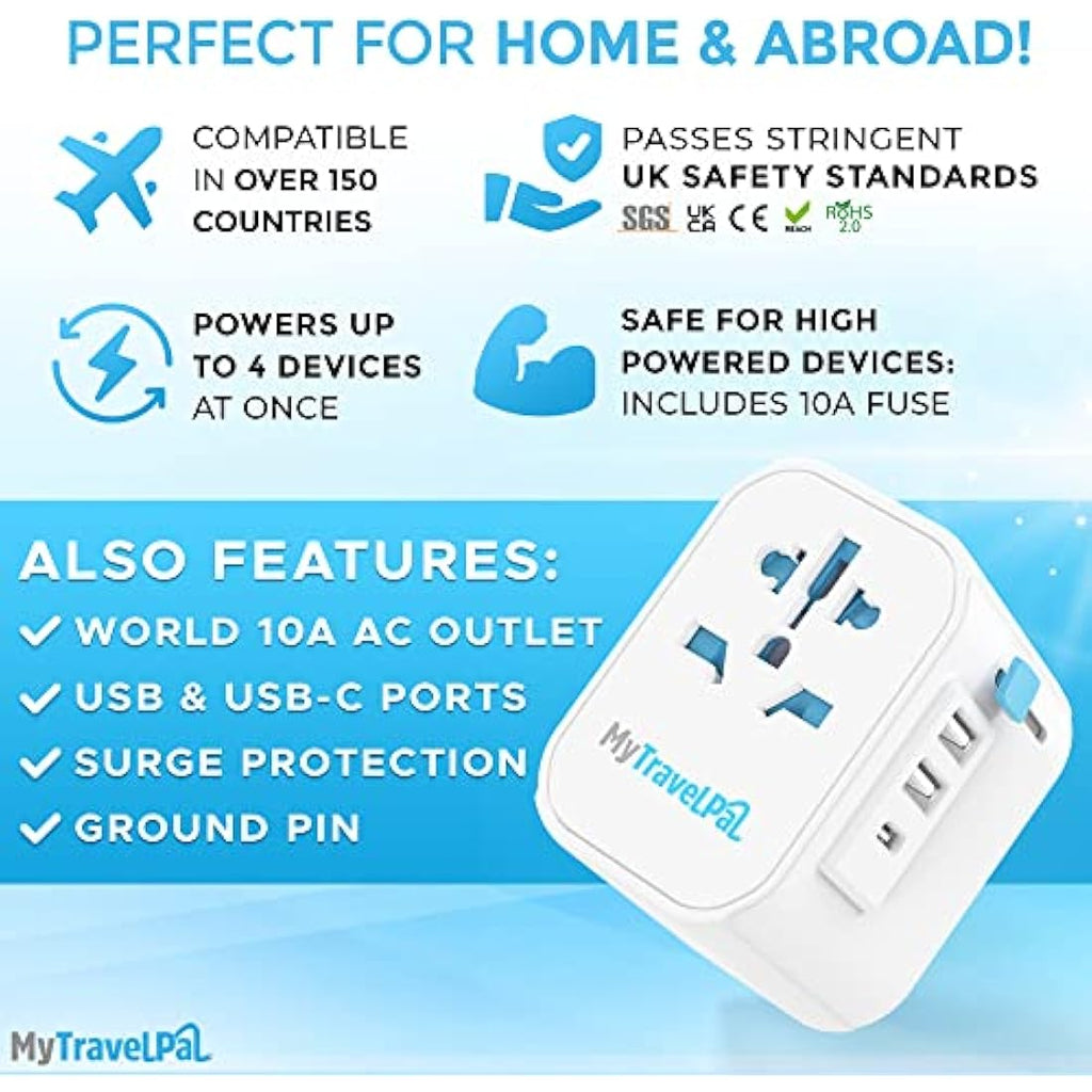MyTravelPal Pro Grounded Universal Travel Adapter with USB-C | 10A
