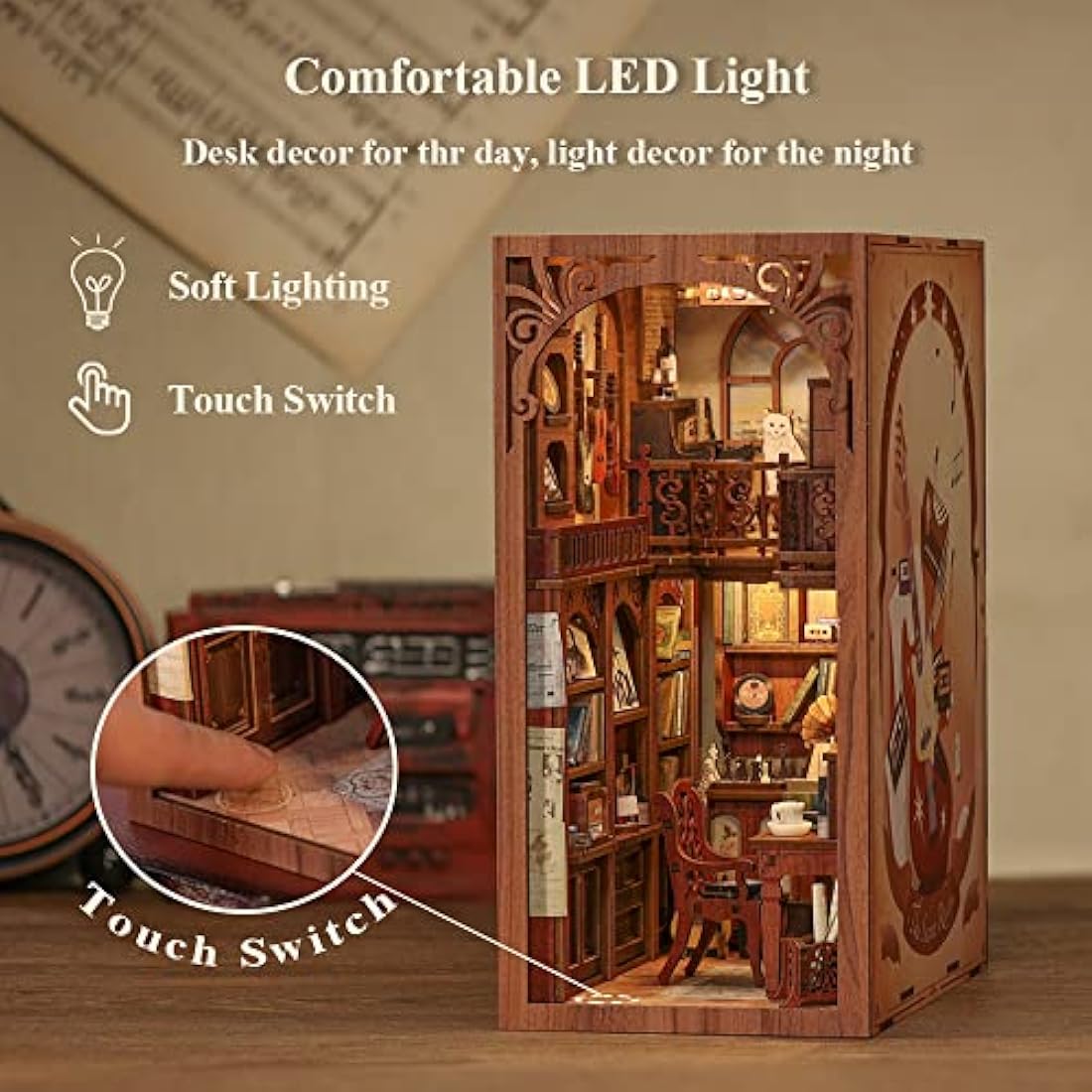 Cutebee Secret Rhythm DIY Book Nook Kit - 3D Wooden Puzzle with LED Light