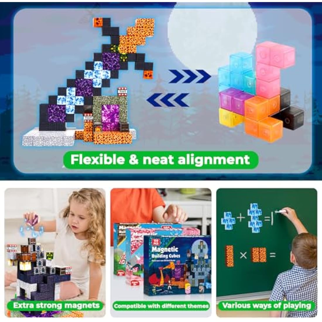 GraceDuck Magnetic Blocks - 150 Piece Dark Castle STEM Building Toys