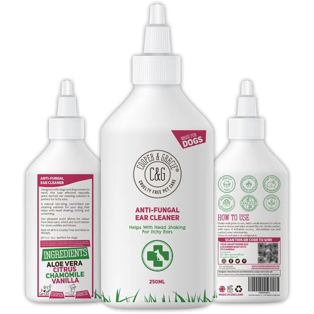 Cooper and Gracie Dog Ear Cleaner - Organic Yeast & Mite Relief - 250ml