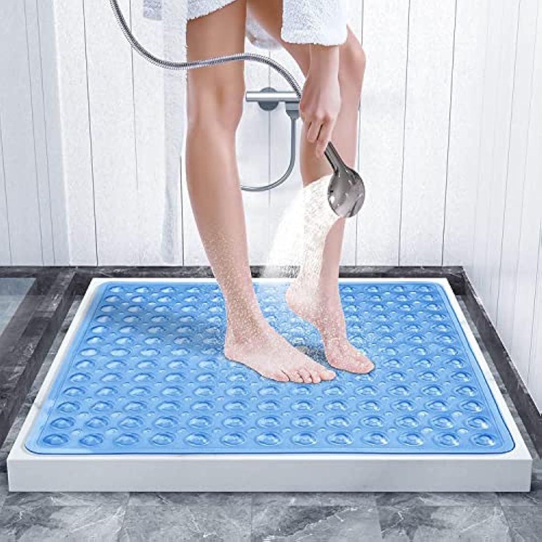 Non-Slip Square Shower Mat – 53x53cm Anti-Mould PVC Blue