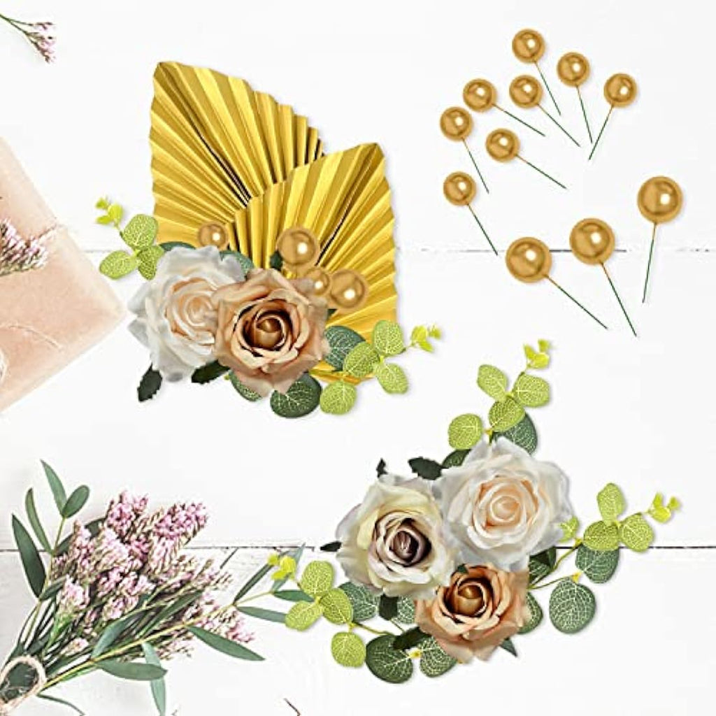 27pcs Rose Flower Cake Topper Set | Gold & Floral Decor