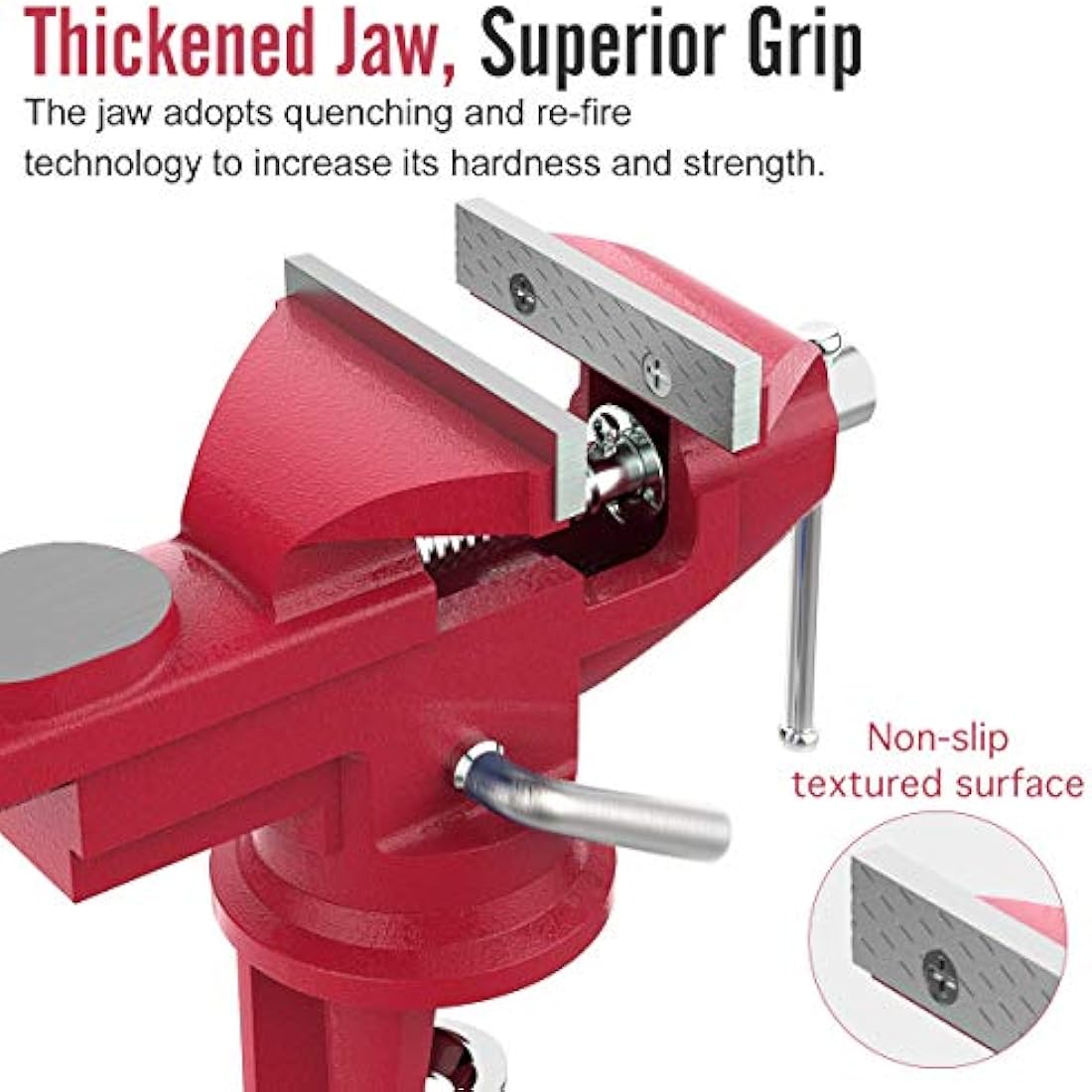 Housolution 3-Inch Universal Table Vise | 360° Swivel Bench Clamp - Red