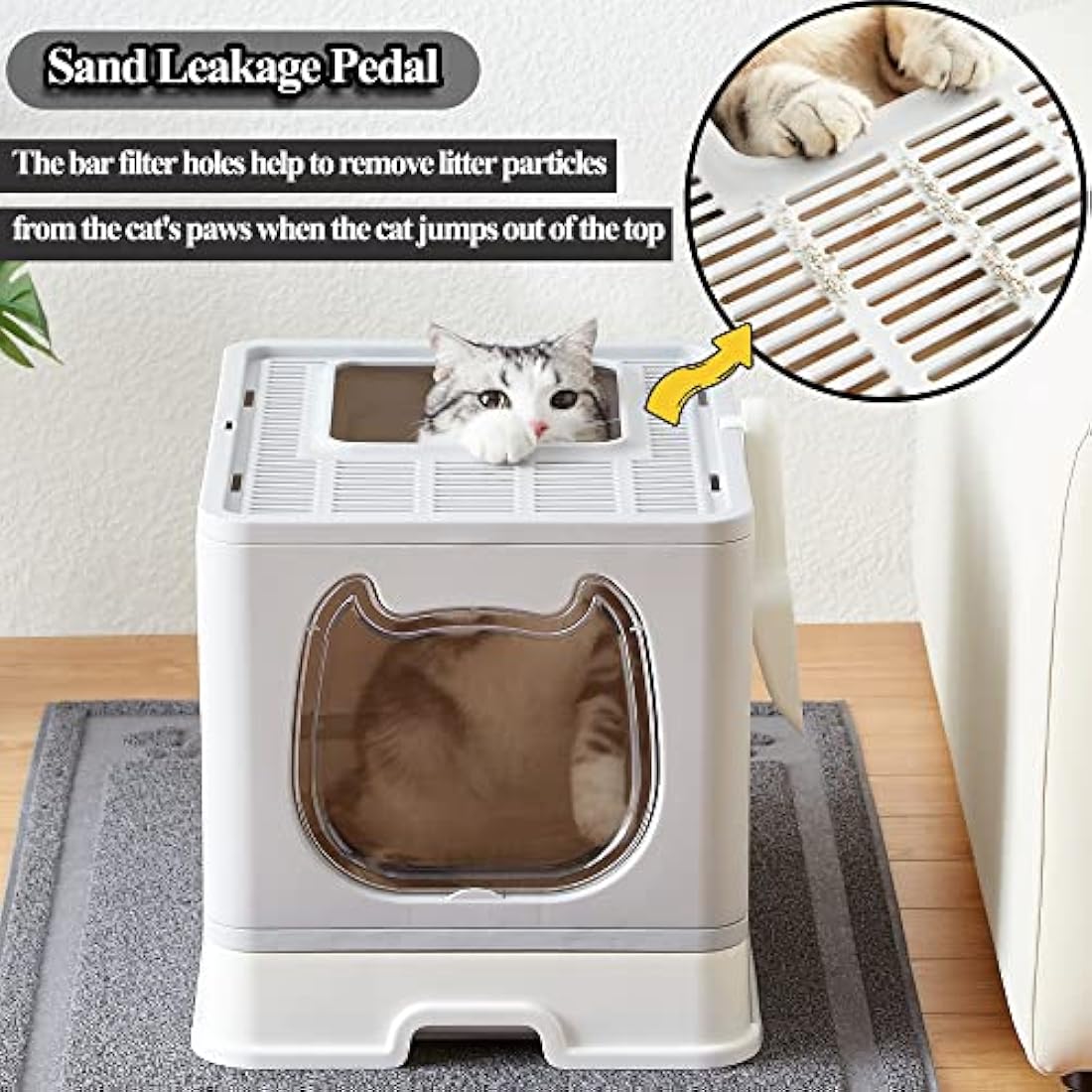 Vealind Top Entry Cat Litter Box with Drawer and 3-Way Locking Door