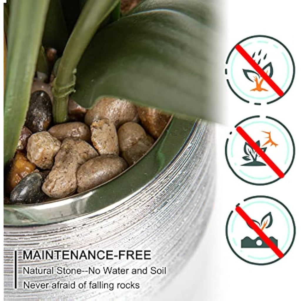 Oairse White Artificial Orchid in Silver Pot – 40cm Real Touch Silk Plant
