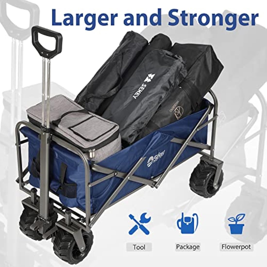 Sekey Heavy-Duty Folding Wagon | All-Terrain Beach & Garden Cart, Blue