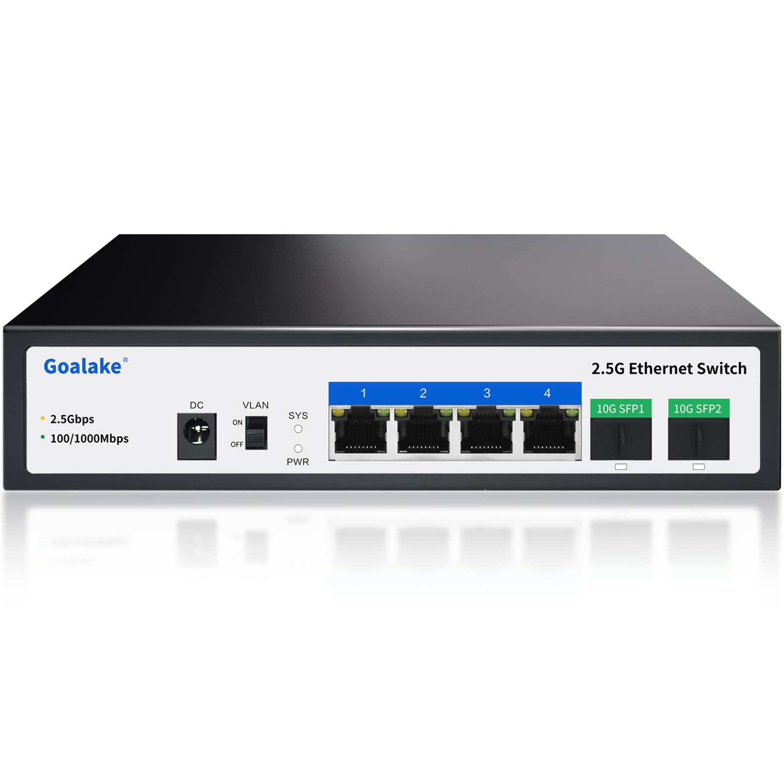 Goalake 4 Port 2.5G Unmanaged Switch | 2 x 10G SFP+ Fanless Metal