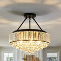 Jolof Store Modern 6-Light Crystal Chandelier – Black Flush Mount Light