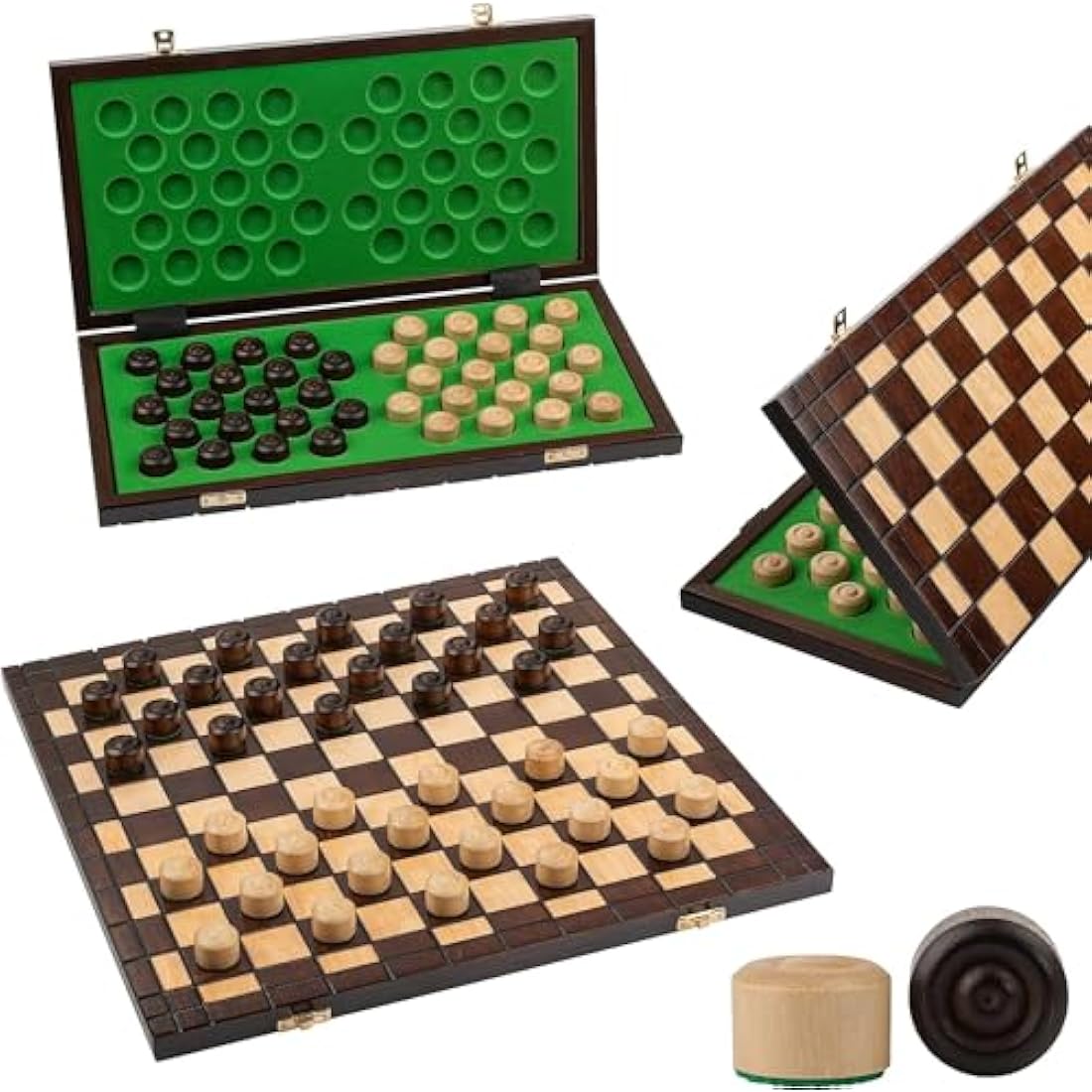 Wooden Checkers Set – Handcrafted 100 Square Folding Board