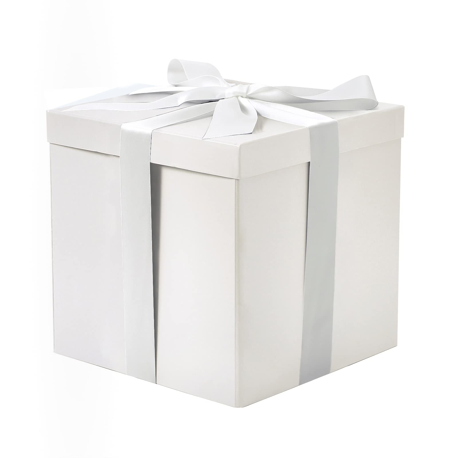 RUSPEPA White Collapsible Gift Box with Lid and Ribbon - 23x23x23 cm