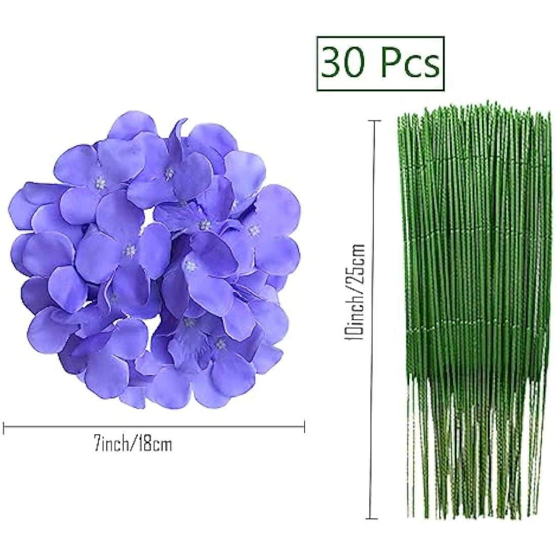 FagusHome 30 Pcs Silk Hydrangea Heads with Stems for Wedding Decor