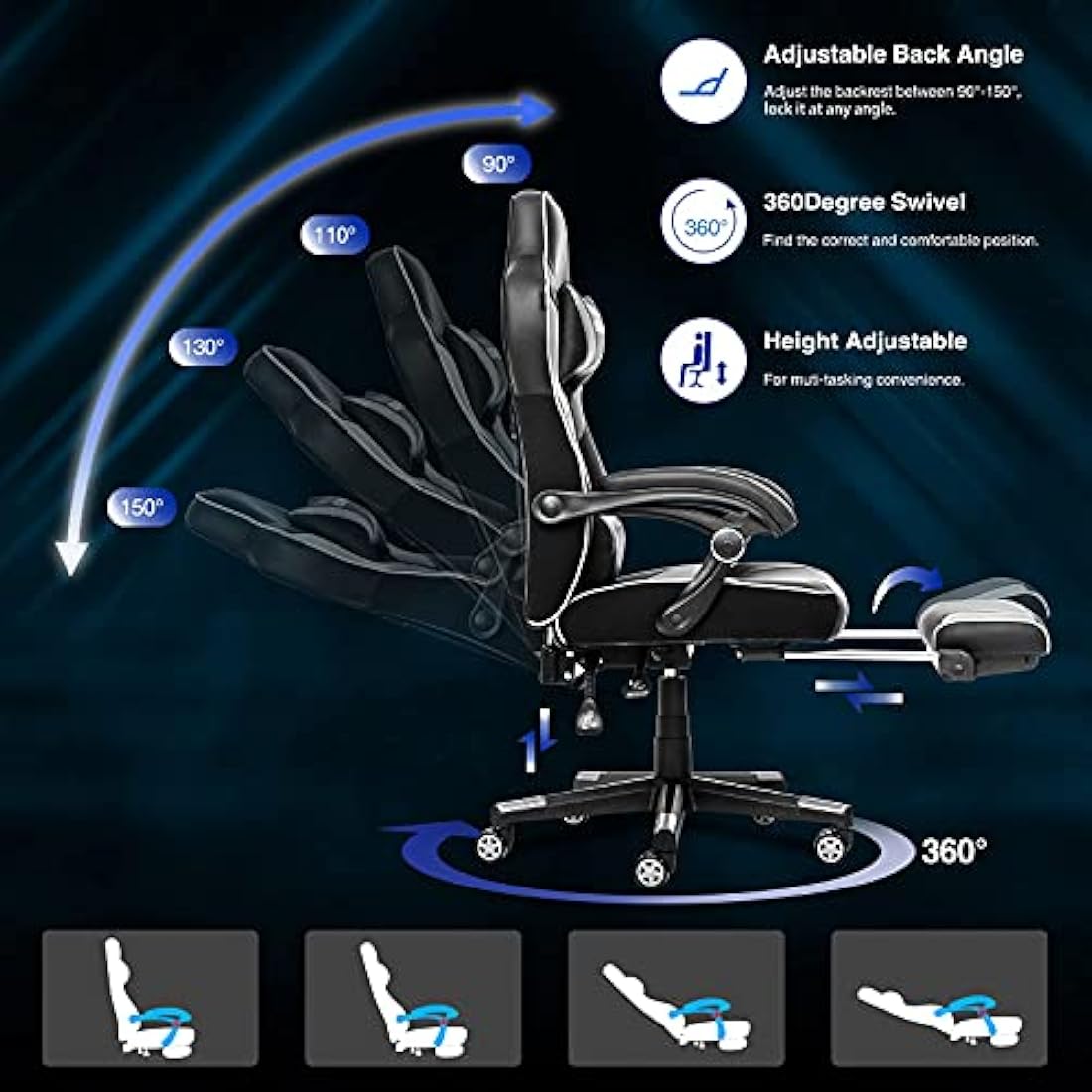Fullwatt Gaming Chair with Footrest – Ergonomic PU Leather Desk Chair