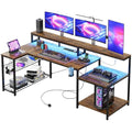 Bestier 181cm L-Shaped Gaming Desk with LED Lights and Power Outlets