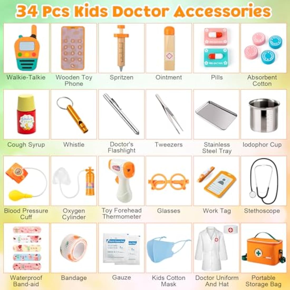 EFO SHM Kids Doctor Kit – 34-Piece Wooden Pretend Play Set with Bag