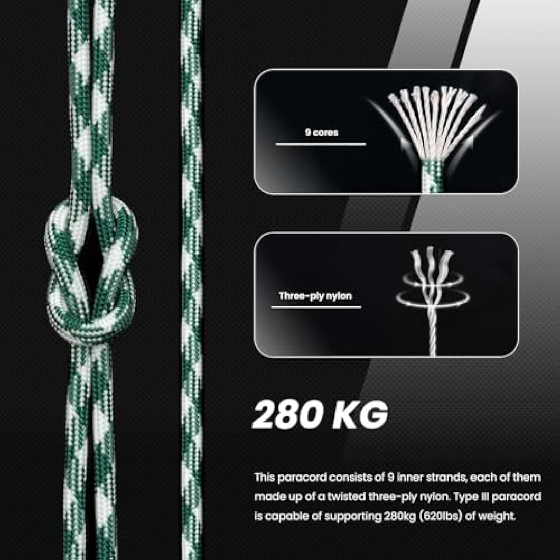 Abma Cord 4mm Type III Nylon Paracord – 9 Strands, 100m Rope