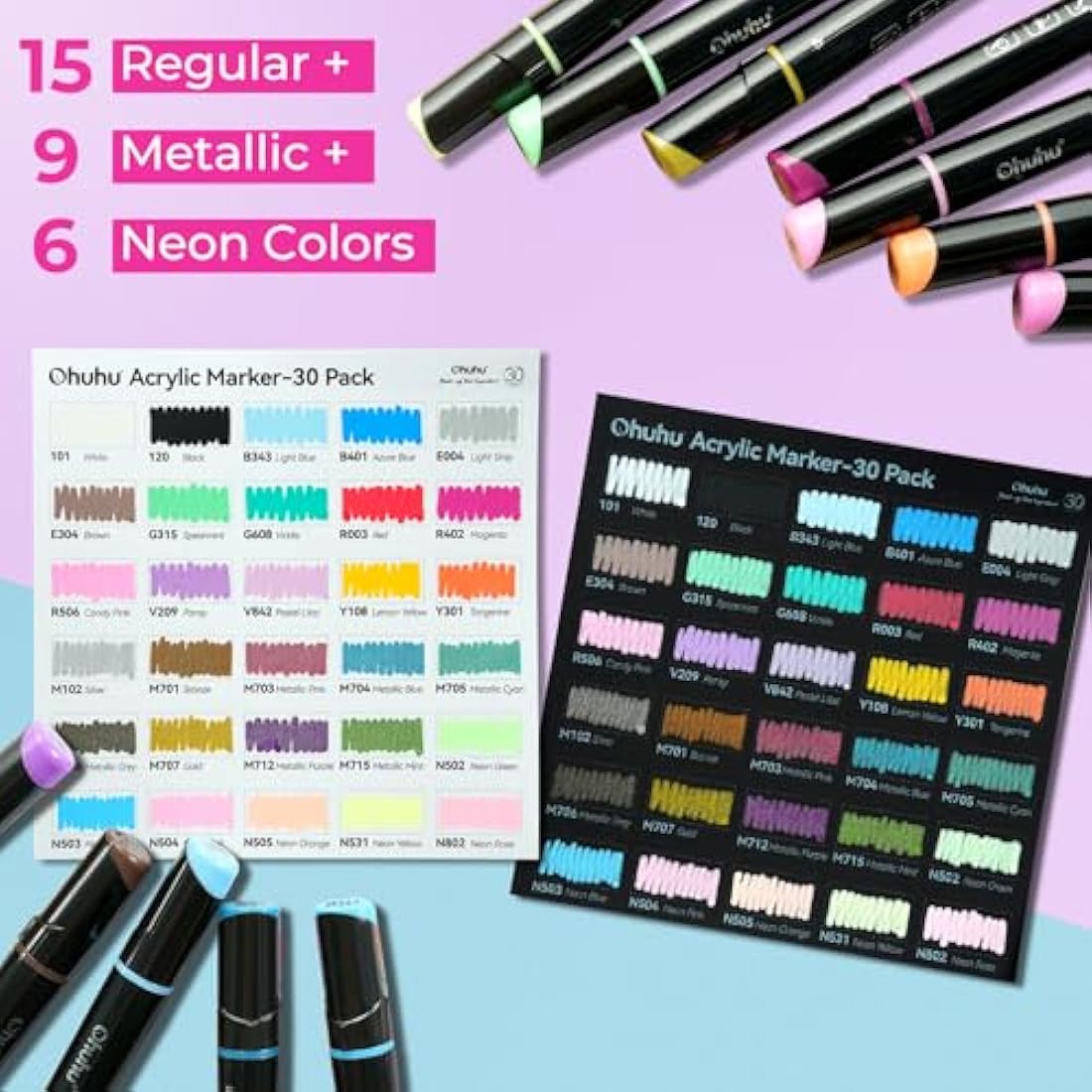 Ohuhu 30 Colors Dual Tip Acrylic Paint Pens | Waterproof Markers for Rock Art