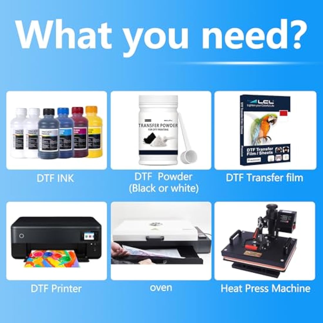 LCL Premium DTF Ink Refill Kit | 1500ml CMYK+2W for Epson Inkjet Printers