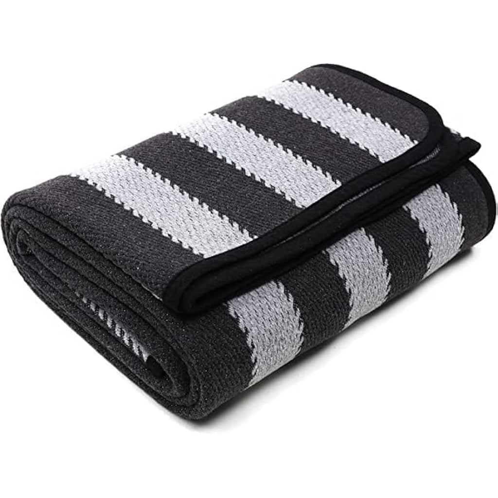 ACUSHLA Merino Wool Blanket – Large Washable Outdoor Throw, Grey Stripe