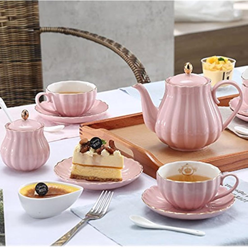 Sweejar Home Porcelain Tea Set – 21-Piece Royal Ceramic Set, Pink