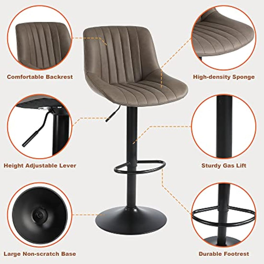 Jolof Store Swivel Bar Stools Set of 2 | Adjustable PU Leather - Brown