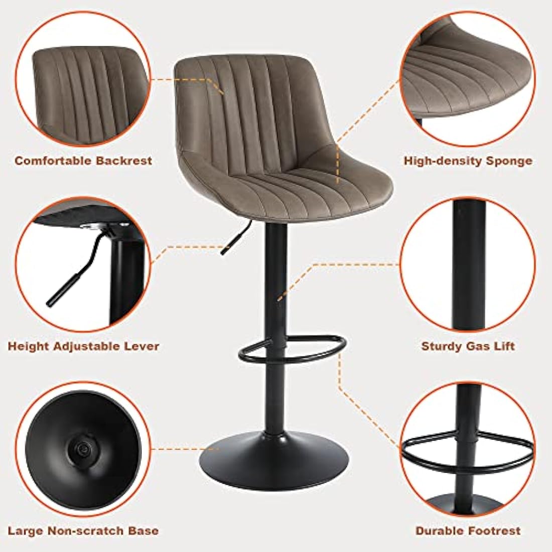 Jolof Store Swivel Bar Stools Set of 2 | Adjustable PU Leather - Brown
