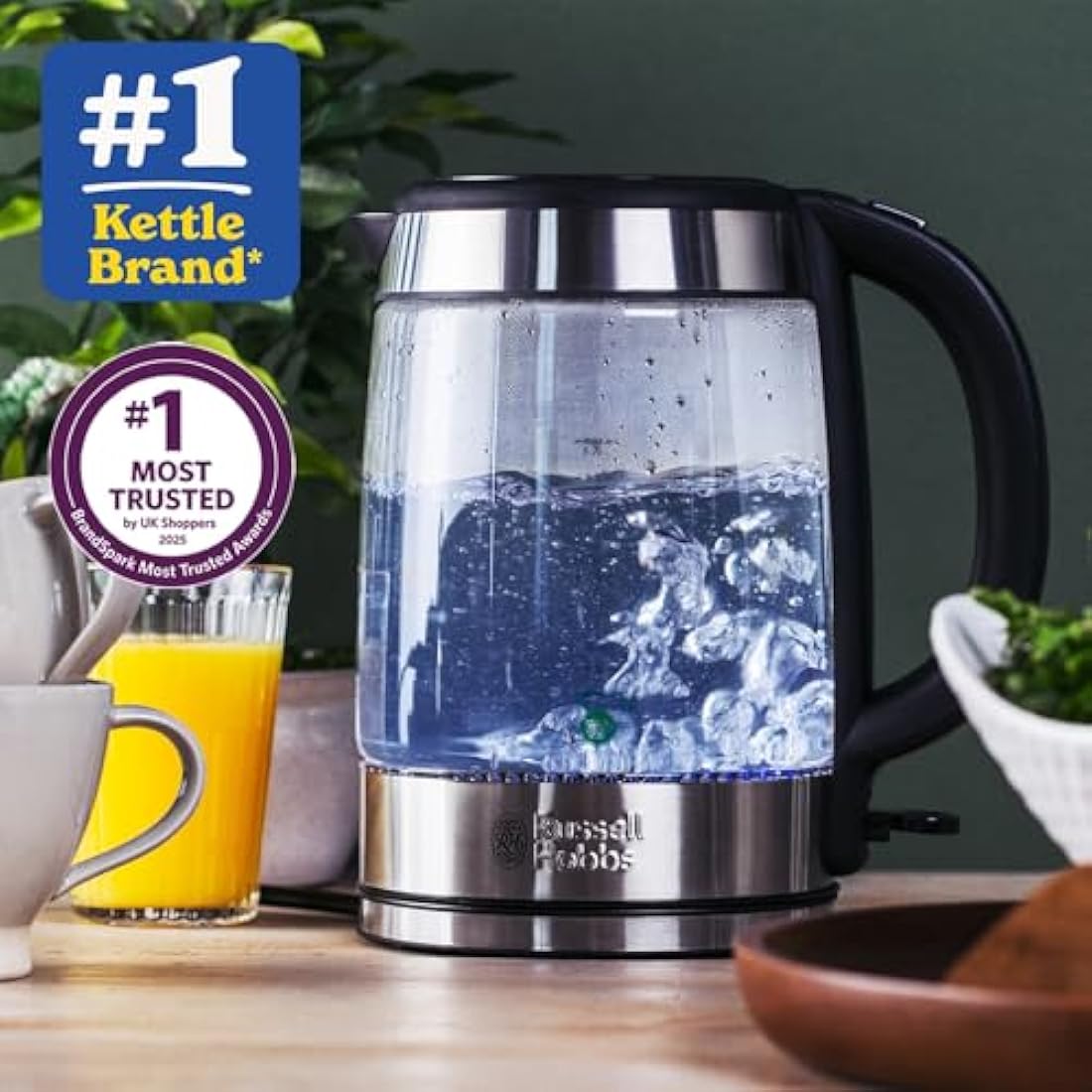 Russell Hobbs Glass Electric Kettle – 1.7L Fast Boil with Blue Light