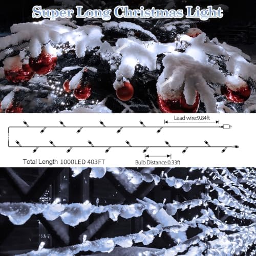 JXLEDAYY 1000 LED Outdoor String Lights | 403ft Waterproof Fairy Lights