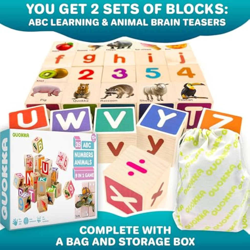 QUOKKA Wooden ABC Blocks – Montessori Alphabet & Number Learning Toys