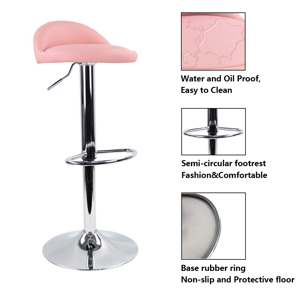 KKTONER Pink PU Leather Round Bar Stool - Adjustable Swivel Pub Chair