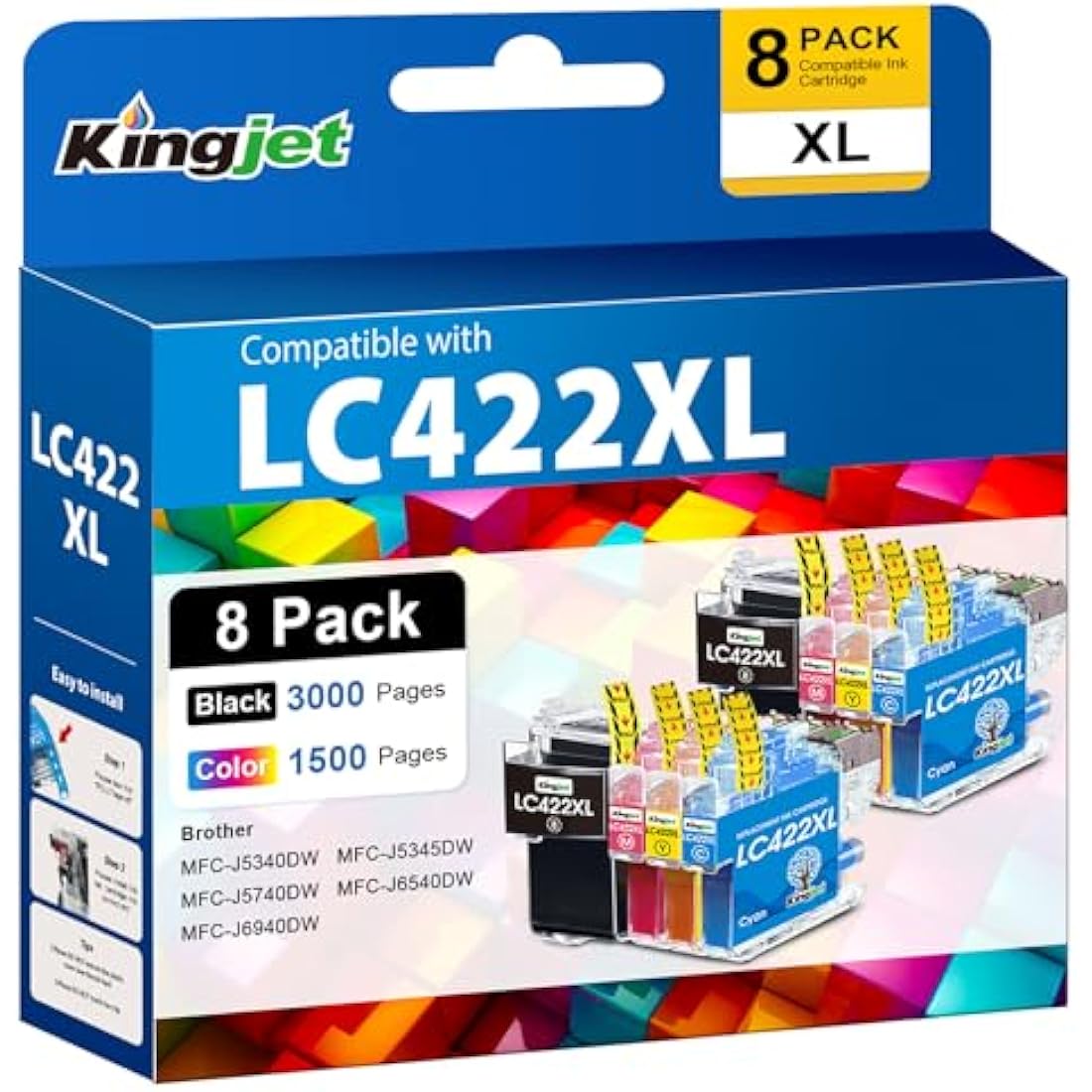 KINGJET LC422XL Ink Cartridges for Brother MFC-J5340DW MFC-J6540DW, 8 Pack