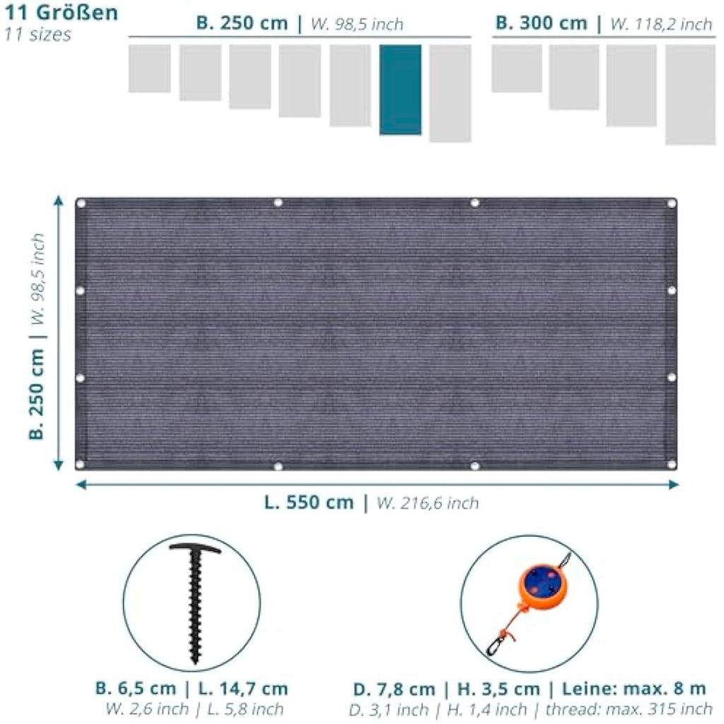 Valuents Awning Carpet – Blue/Grey HDPE Camping Rug with T-Pegs & Bag