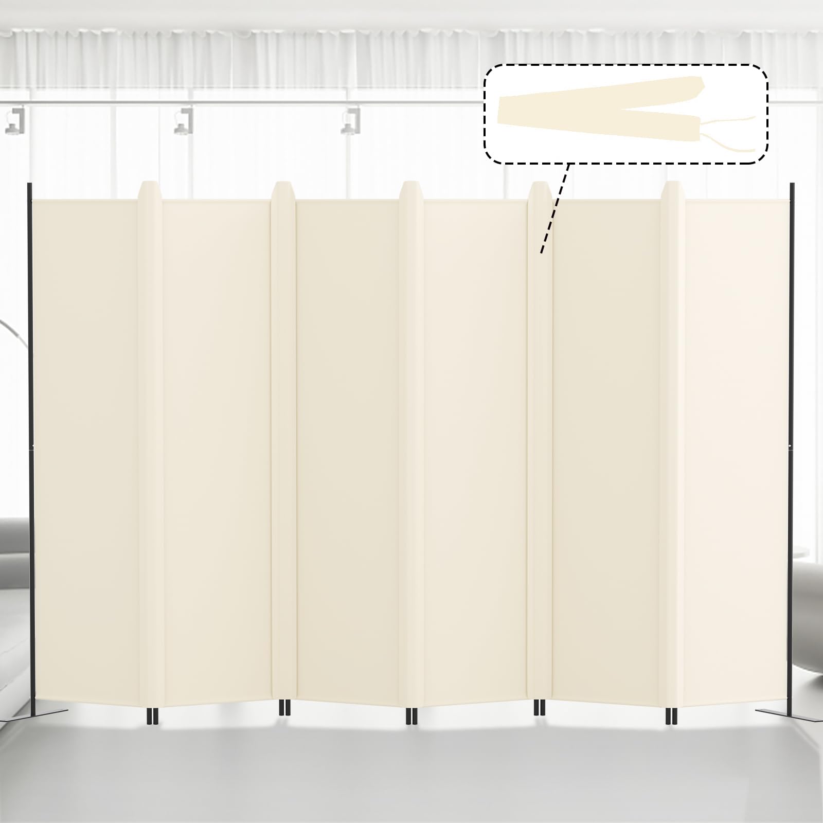 Kokorona 6 Panel Room Divider | 6FT Tall Folding Privacy Screen, Beige