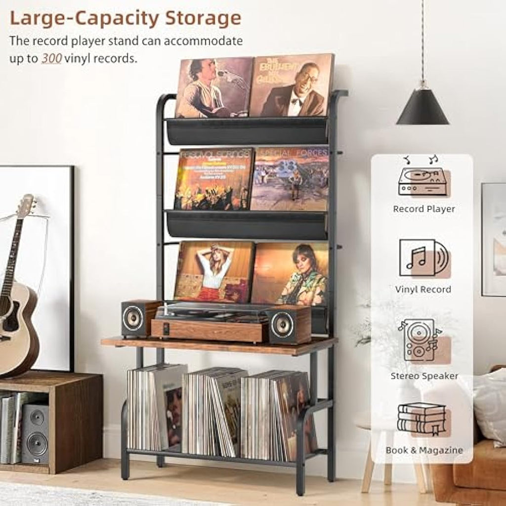 Bikoney Vinyl Record Storage Cabinet | 300 Album Turntable Stand