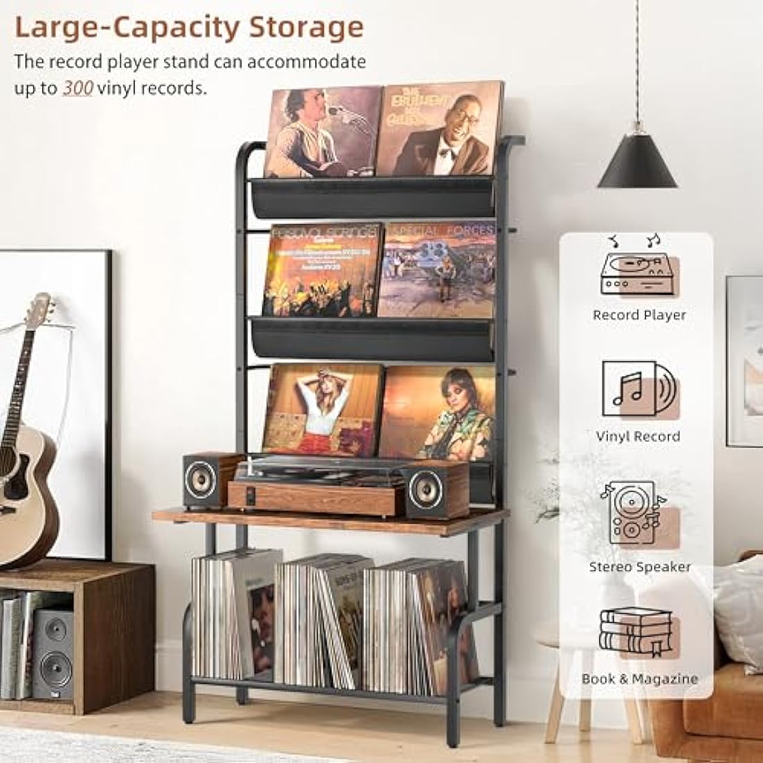 Bikoney Vinyl Record Storage Cabinet | 300 Album Turntable Stand