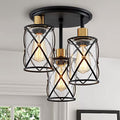 WUZUPS Industrial 3-Light Semi Flushmount Ceiling Light | Seeded Glass
